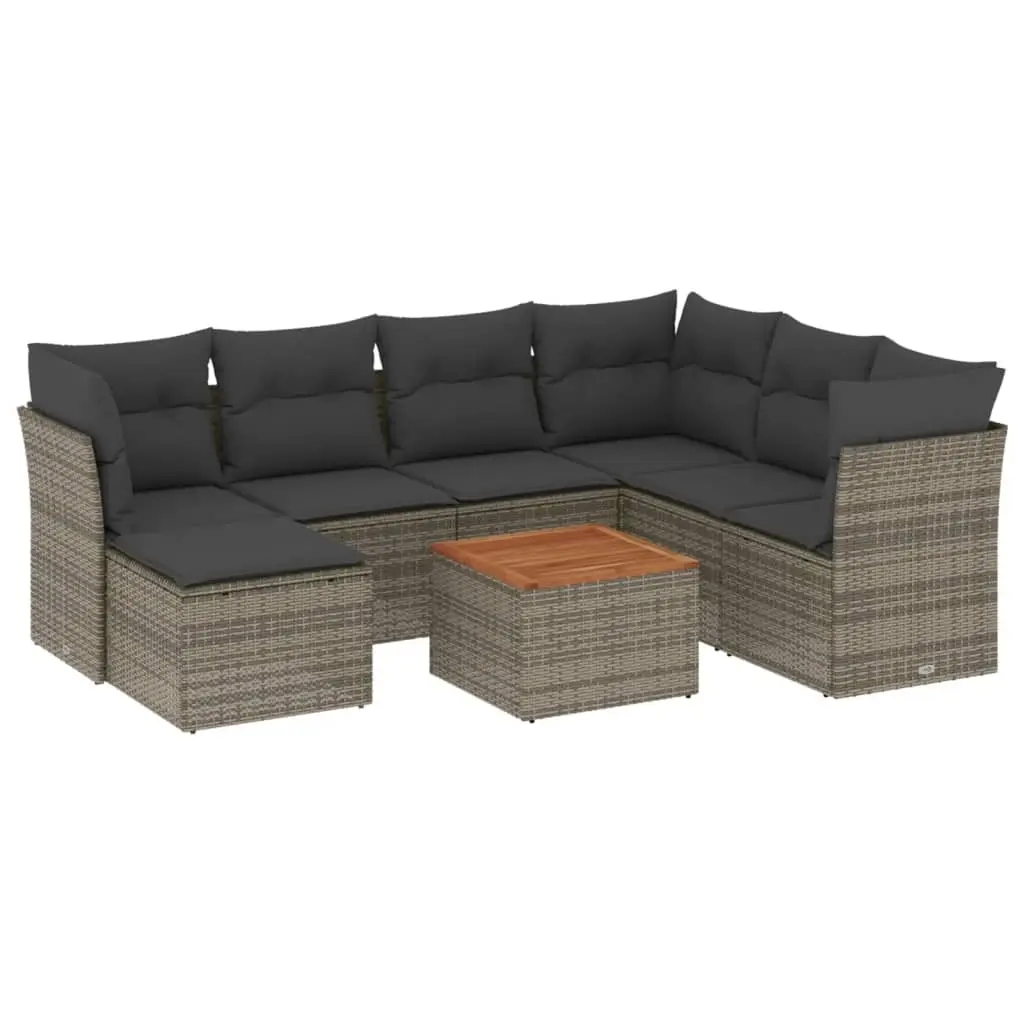 8 Piece Garden Sofa Set with Cushions Grey Poly Rattan 3223764 - Furniture