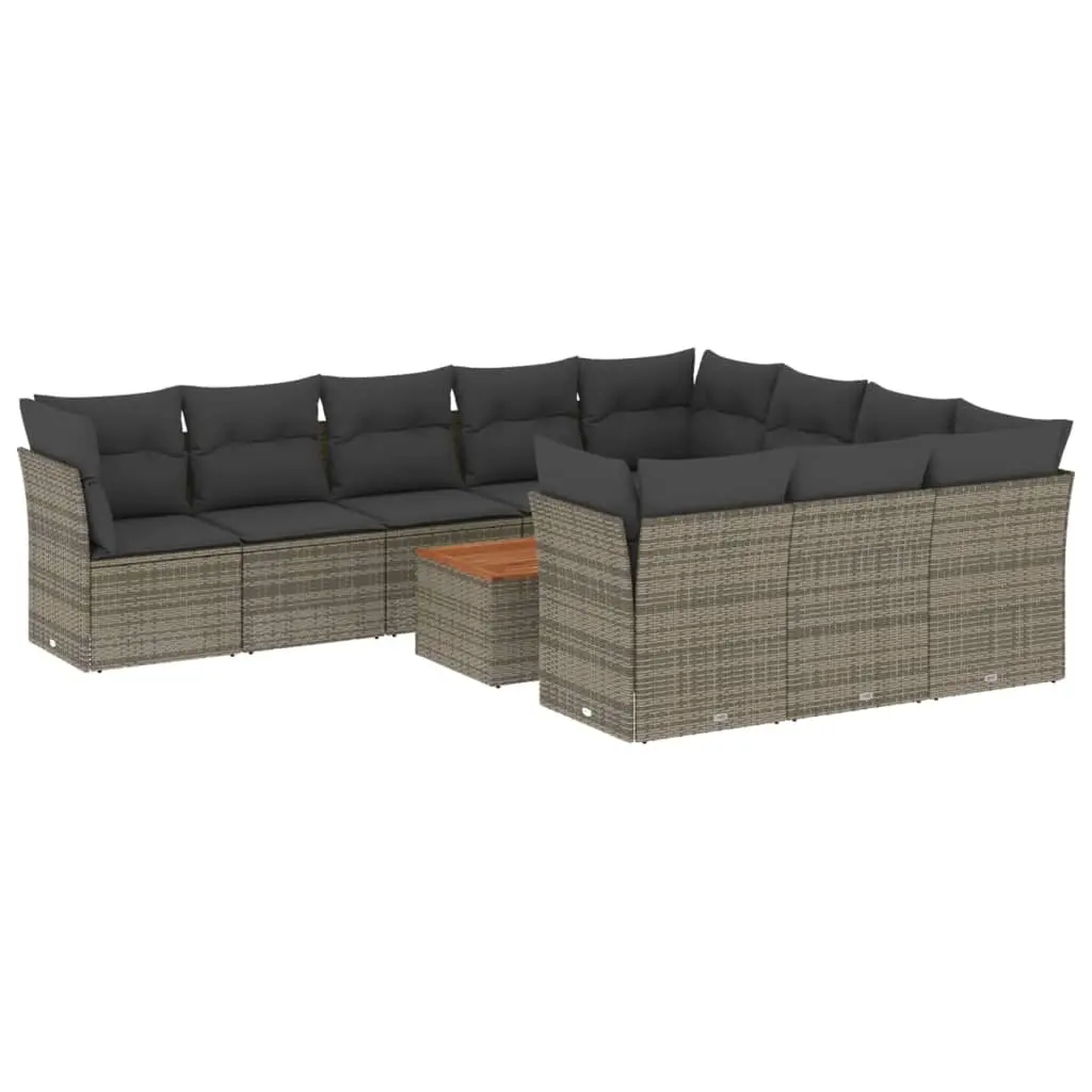 11 Piece Garden Sofa Set with Cushions Grey Poly Rattan 3223841 - Furniture