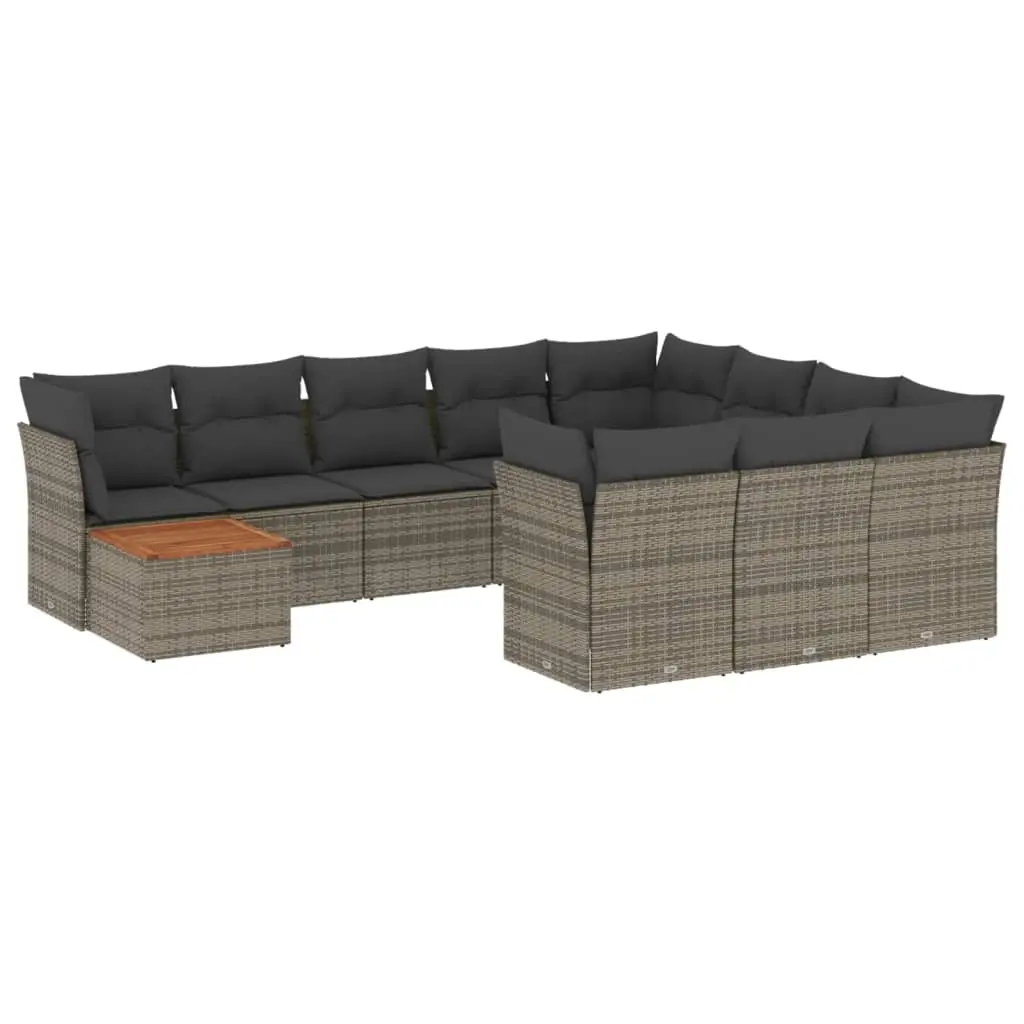 11 Piece Garden Sofa Set with Cushions Grey Poly Rattan 3223848 - Furniture
