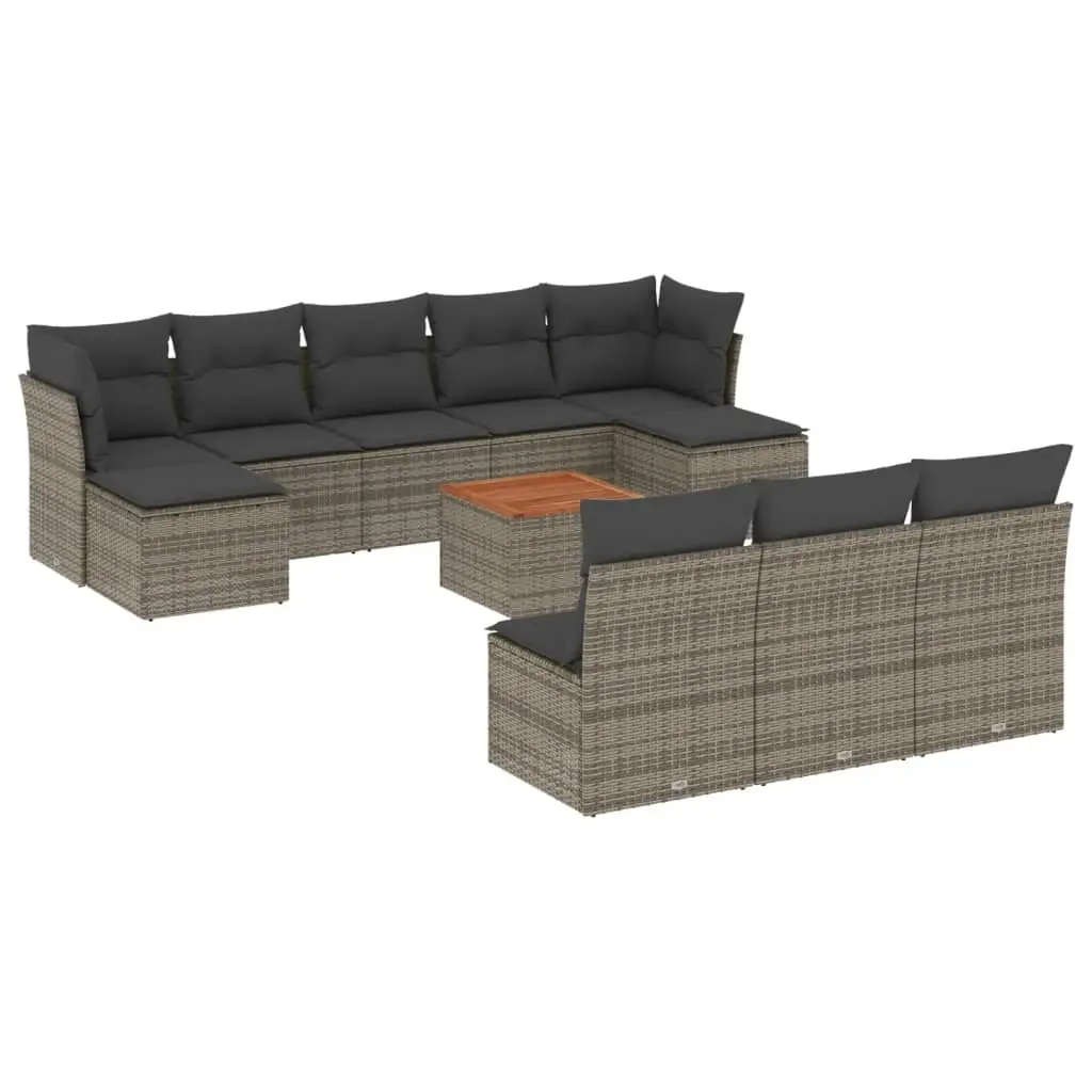 11 Piece Garden Sofa Set with Cushions Grey Poly Rattan 3223869 - Furniture