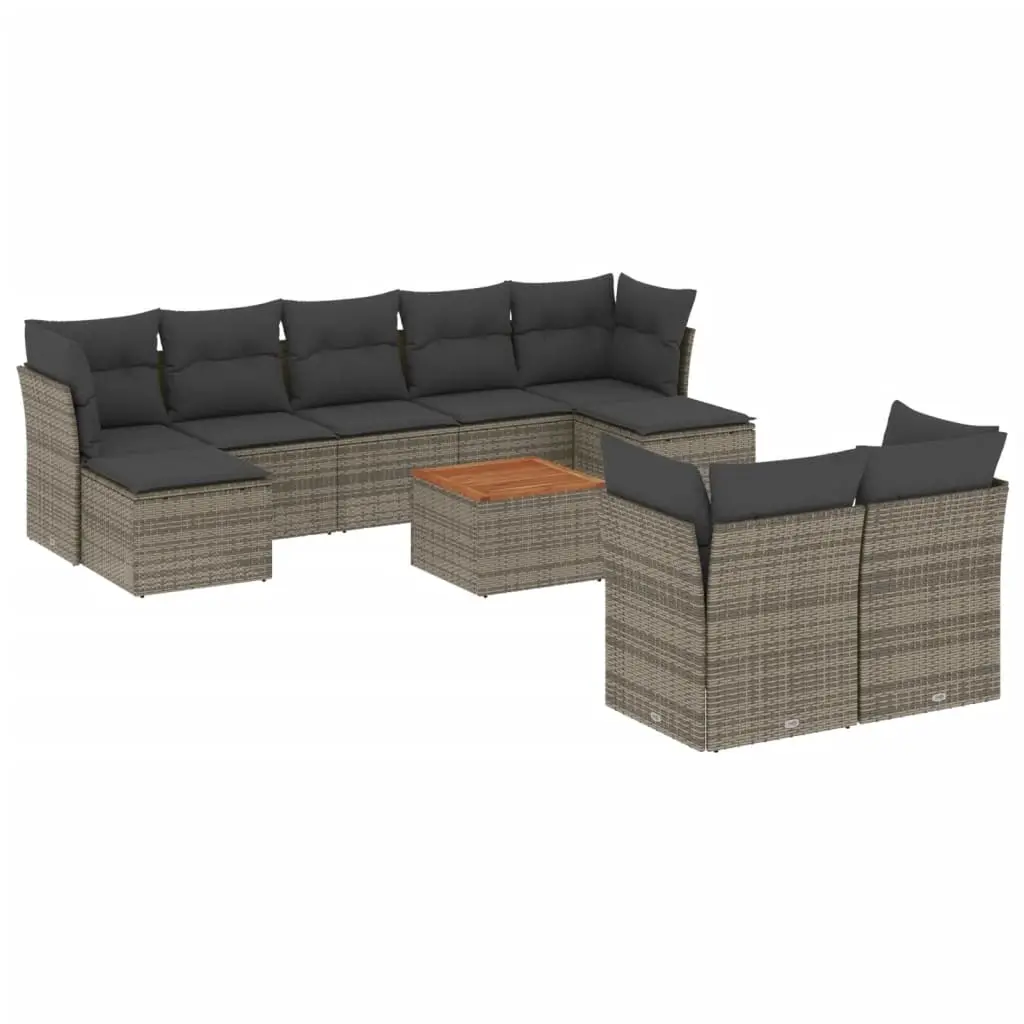 10 Piece Garden Sofa Set with Cushions Grey Poly Rattan 3223876 - Furniture