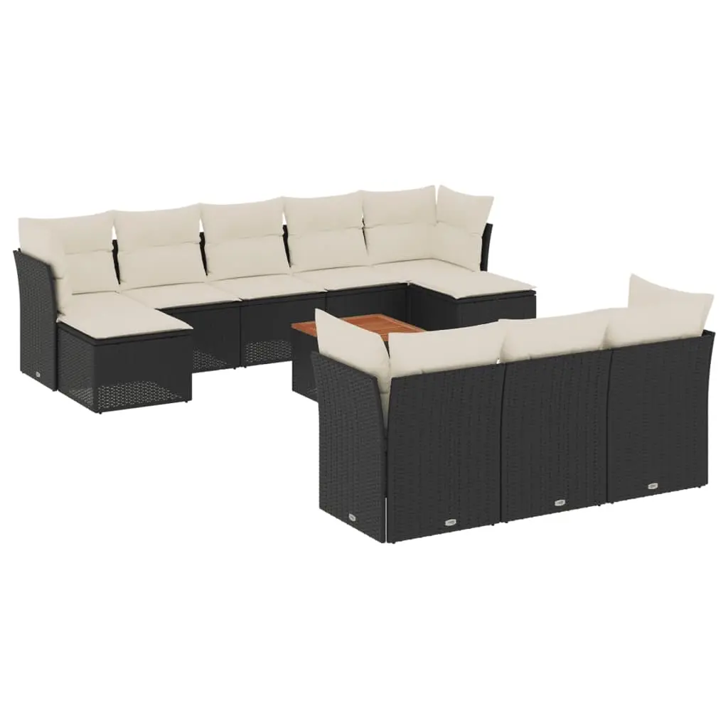 11 Piece Garden Sofa Set with Cushions Black Poly Rattan 3223879 - Furniture
