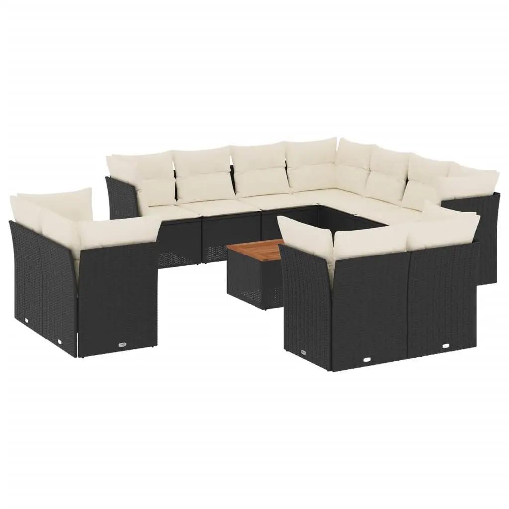 12 Piece Garden Sofa Set with Cushions Black Poly Rattan 3223942 - Furniture