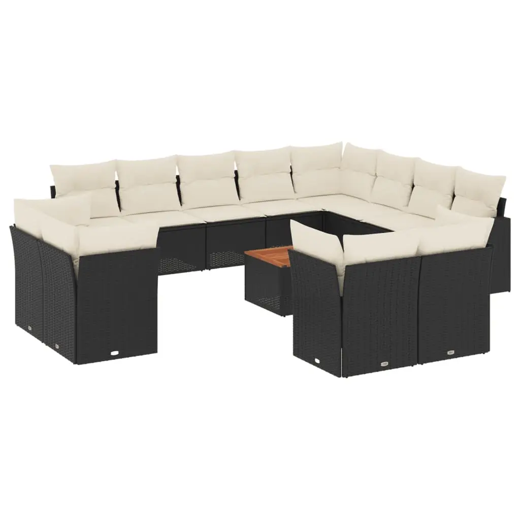13 Piece Garden Sofa Set with Cushions Black Poly Rattan 3223949 - Furniture