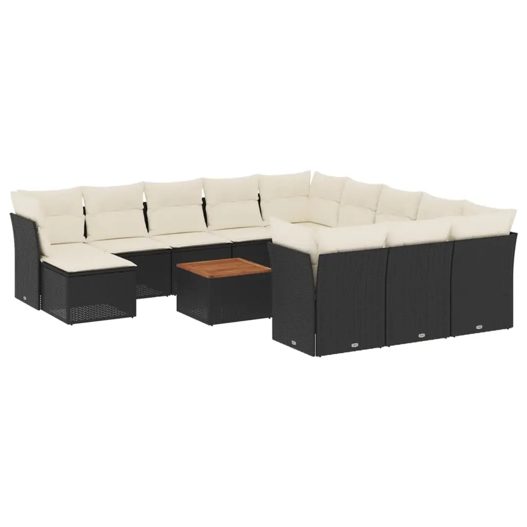 13 Piece Garden Sofa Set with Cushions Black Poly Rattan 3223984 - Furniture