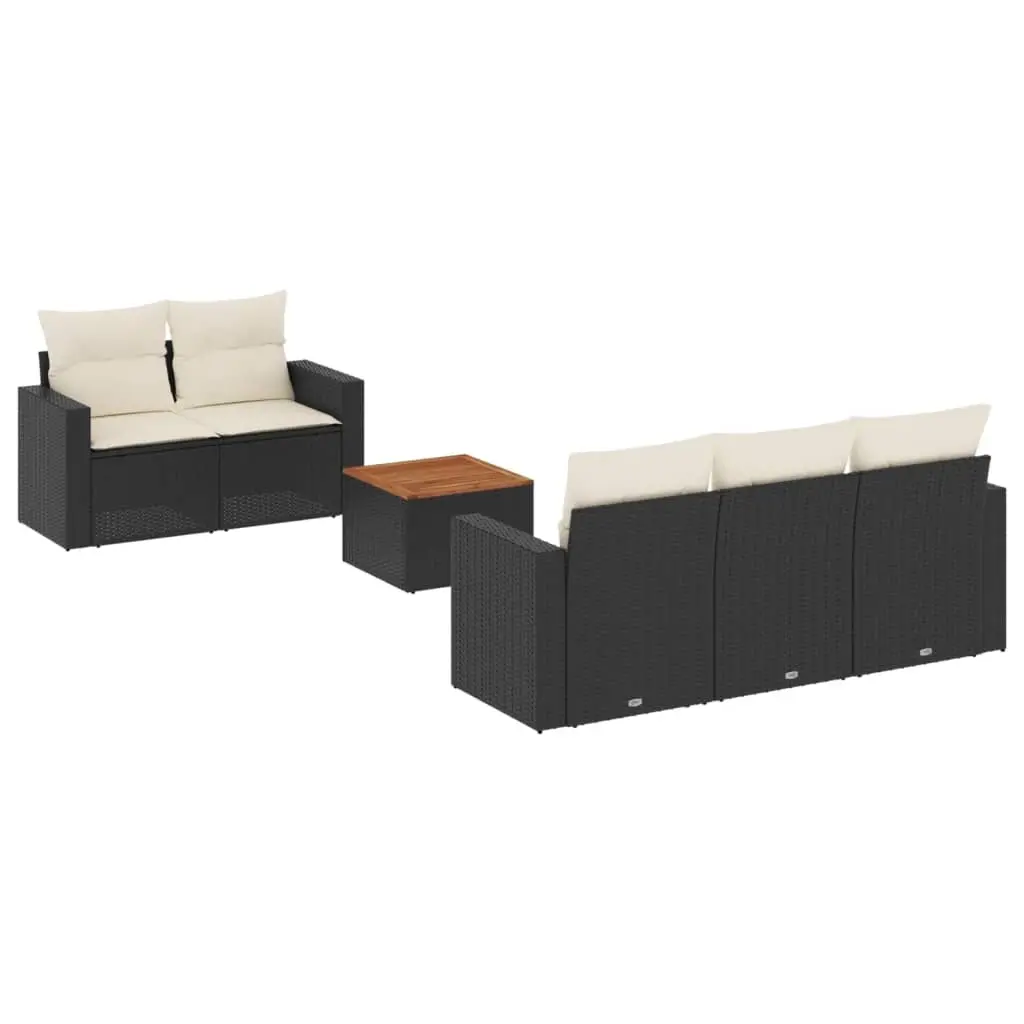 6 Piece Garden Sofa Set with Cushions Black Poly Rattan 3224005 - Furniture