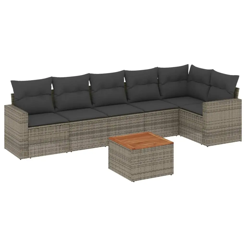 7 Piece Garden Sofa Set with Cushions Grey Poly Rattan 3224135 - Furniture