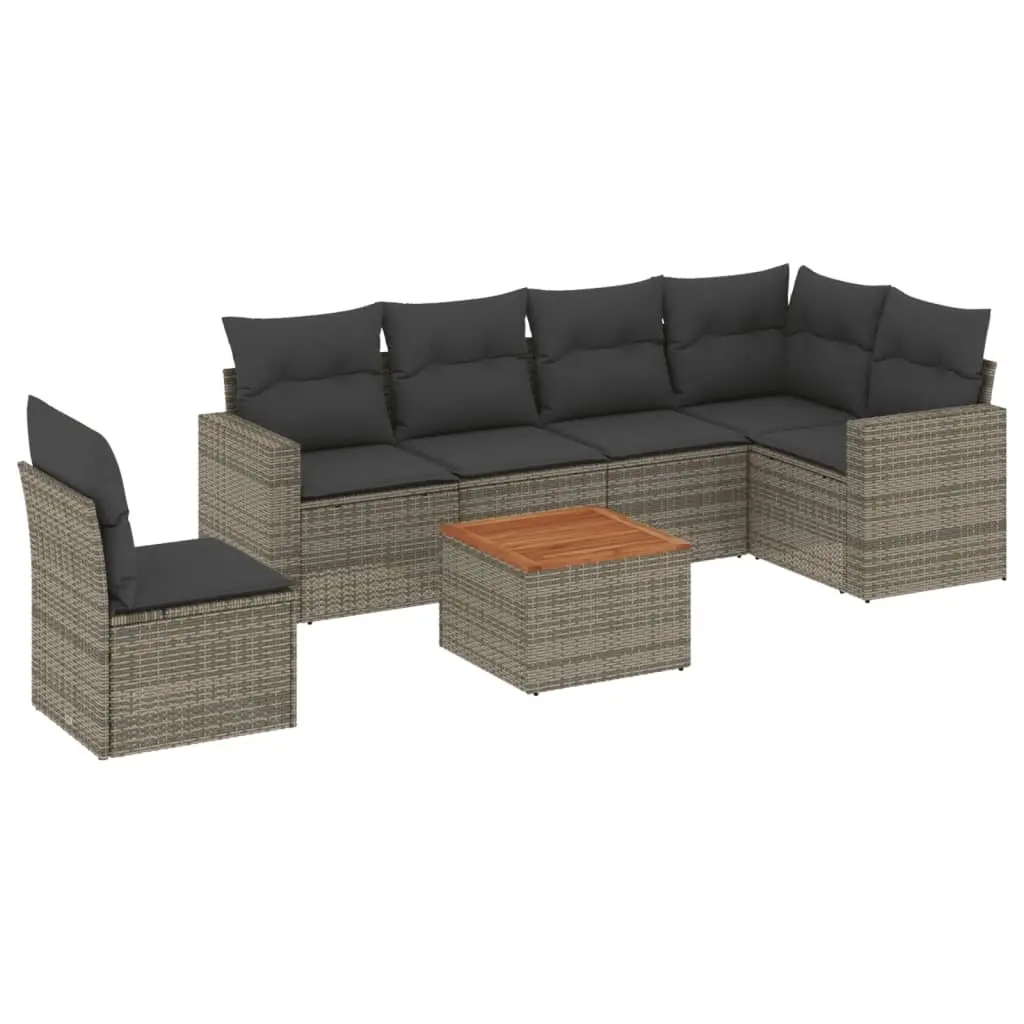 7 Piece Garden Sofa Set with Cushions Grey Poly Rattan 3224149 - Furniture