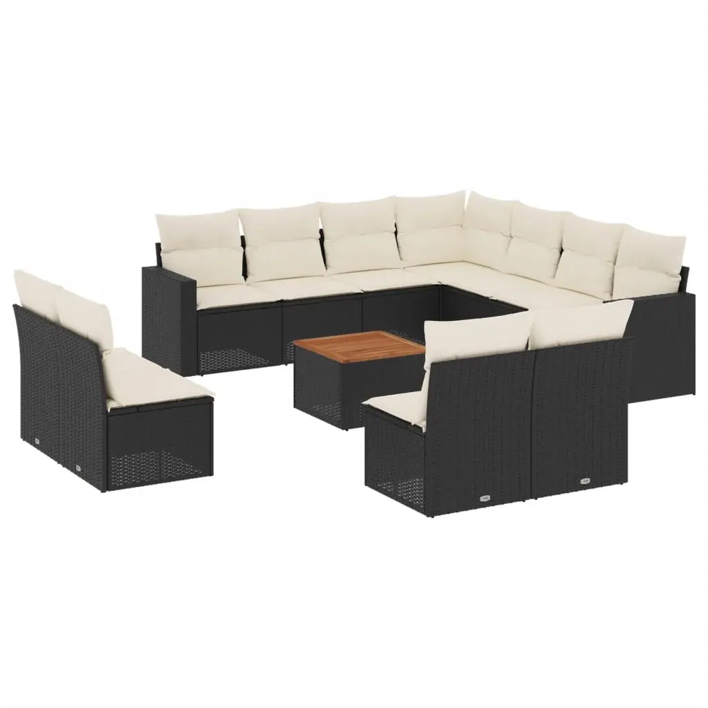 12 Piece Garden Sofa Set with Cushions Black Poly Rattan 3224180 - Furniture