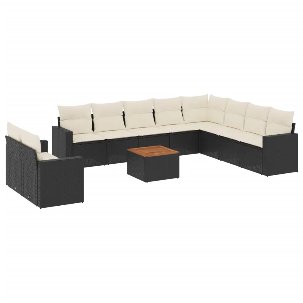 11 Piece Garden Sofa Set with Cushions Black Poly Rattan 3224194 - Furniture