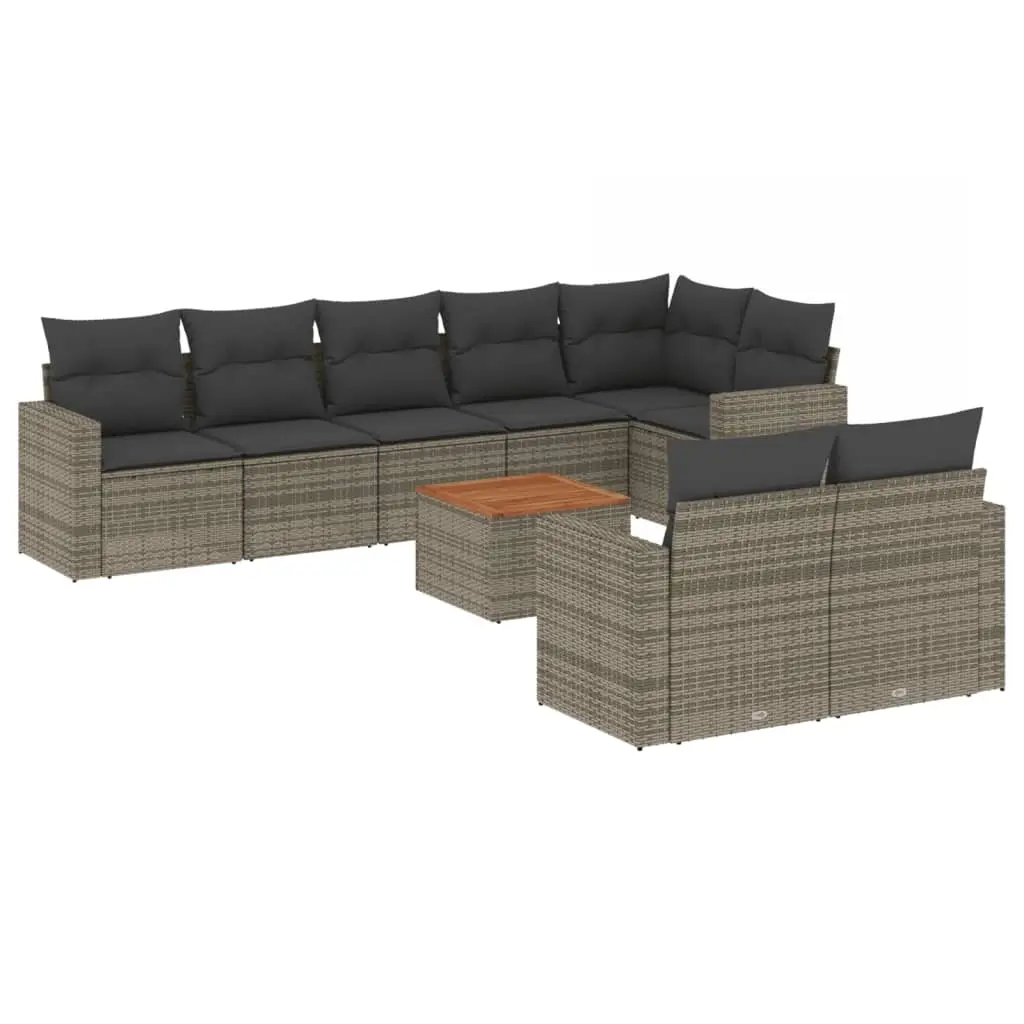 9 Piece Garden Sofa Set with Cushions Grey Poly Rattan 3224212 - Furniture