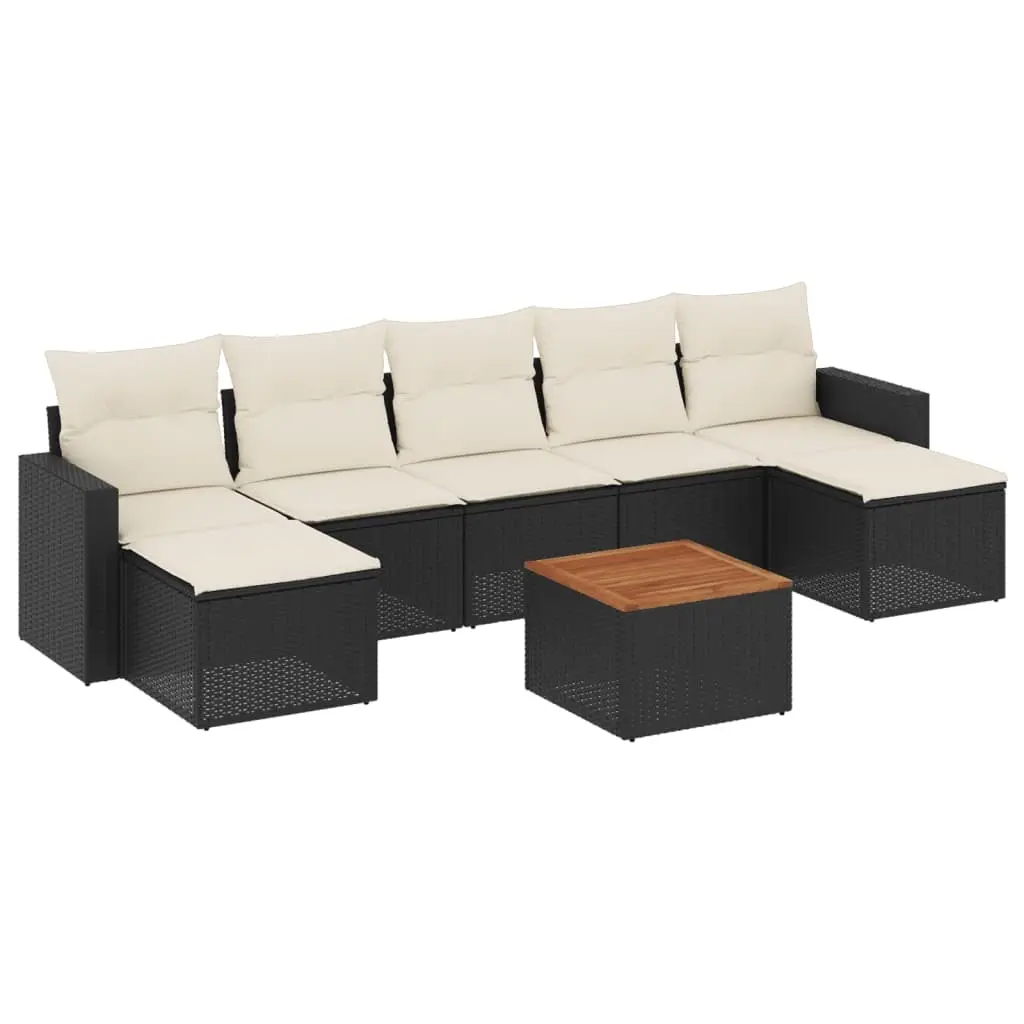 8 Piece Garden Sofa Set with Cushions Black Poly Rattan 3224250 - Furniture