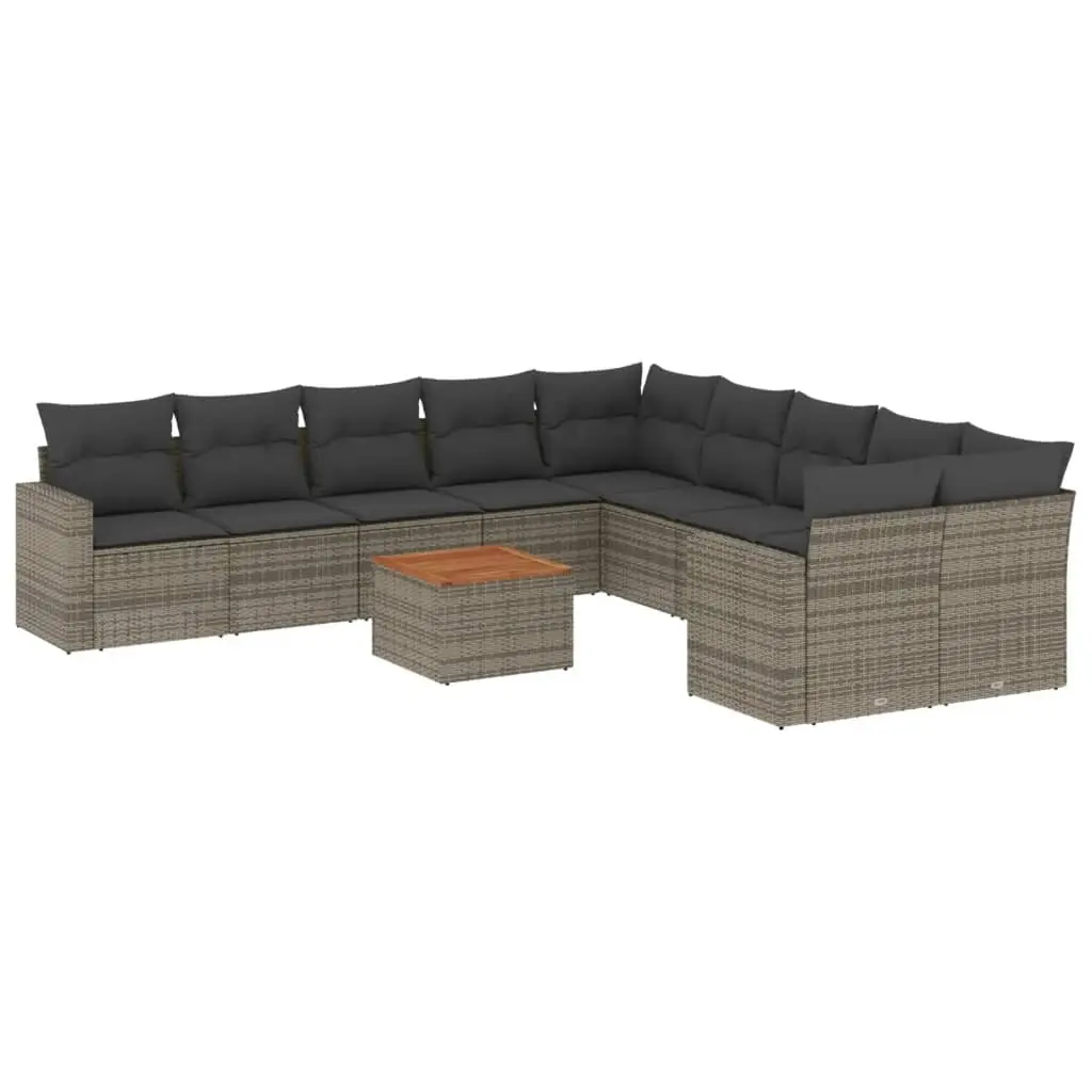 11 Piece Garden Sofa Set with Cushions Grey Poly Rattan 3224317 - Furniture
