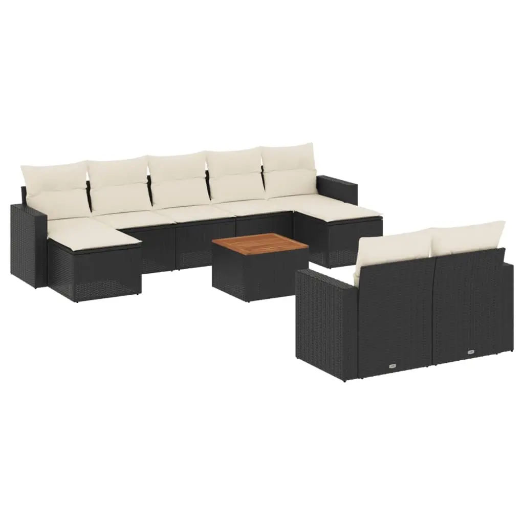10 Piece Garden Sofa Set with Cushions Black Poly Rattan 3224334 - Furniture