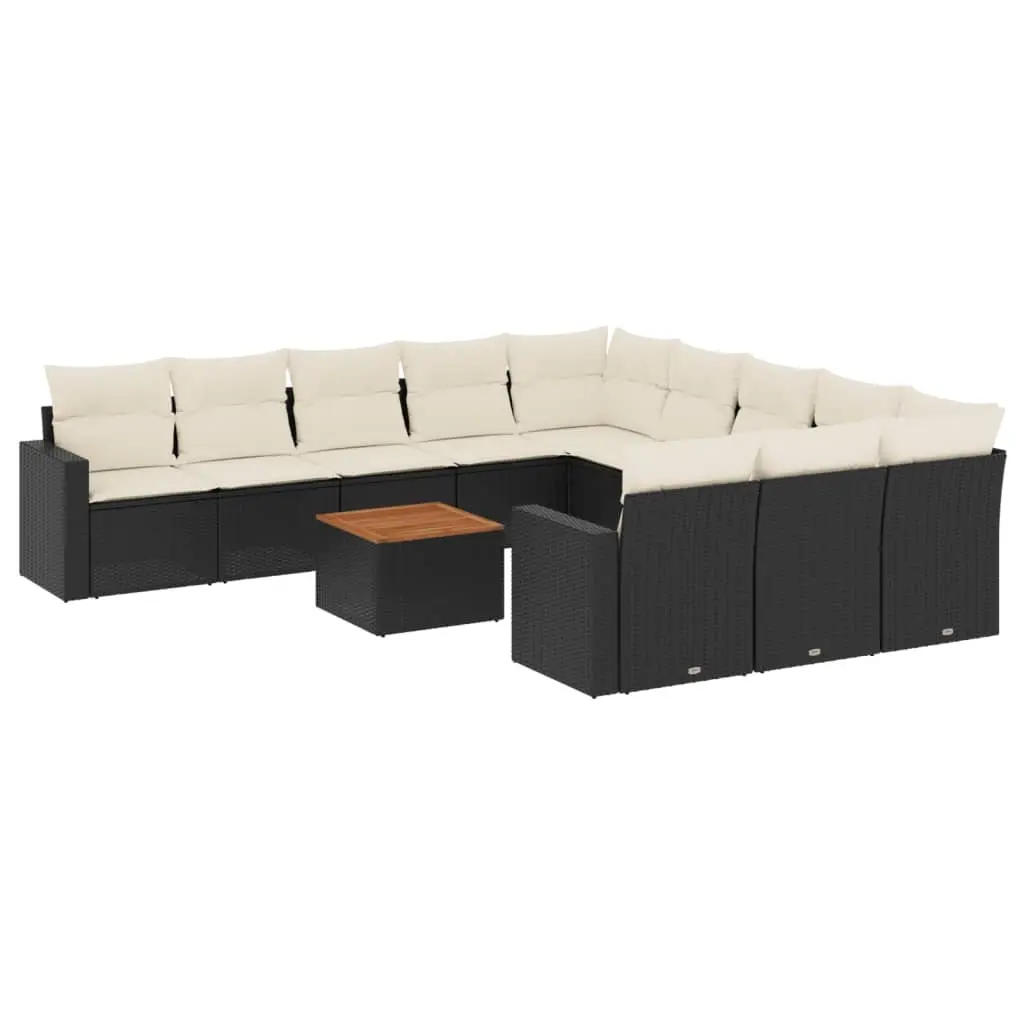 12 Piece Garden Sofa Set with Cushions Black Poly Rattan 3224348 - Furniture