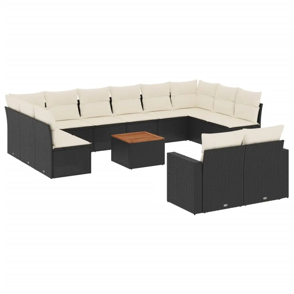 13 Piece Garden Sofa Set with Cushions Black Poly Rattan 3224355 - Furniture