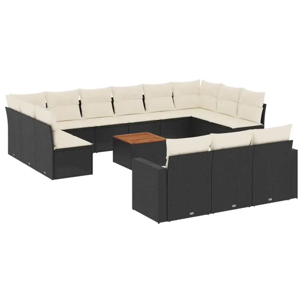 14 Piece Garden Sofa Set with Cushions Black Poly Rattan 3224362 - Furniture