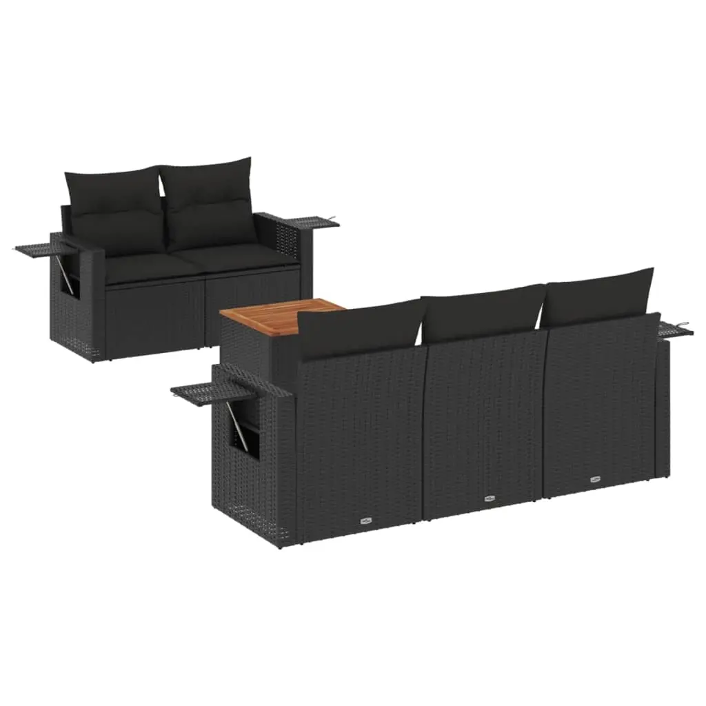 6 Piece Garden Sofa Set with Cushions Black Poly Rattan 3224445 - Furniture