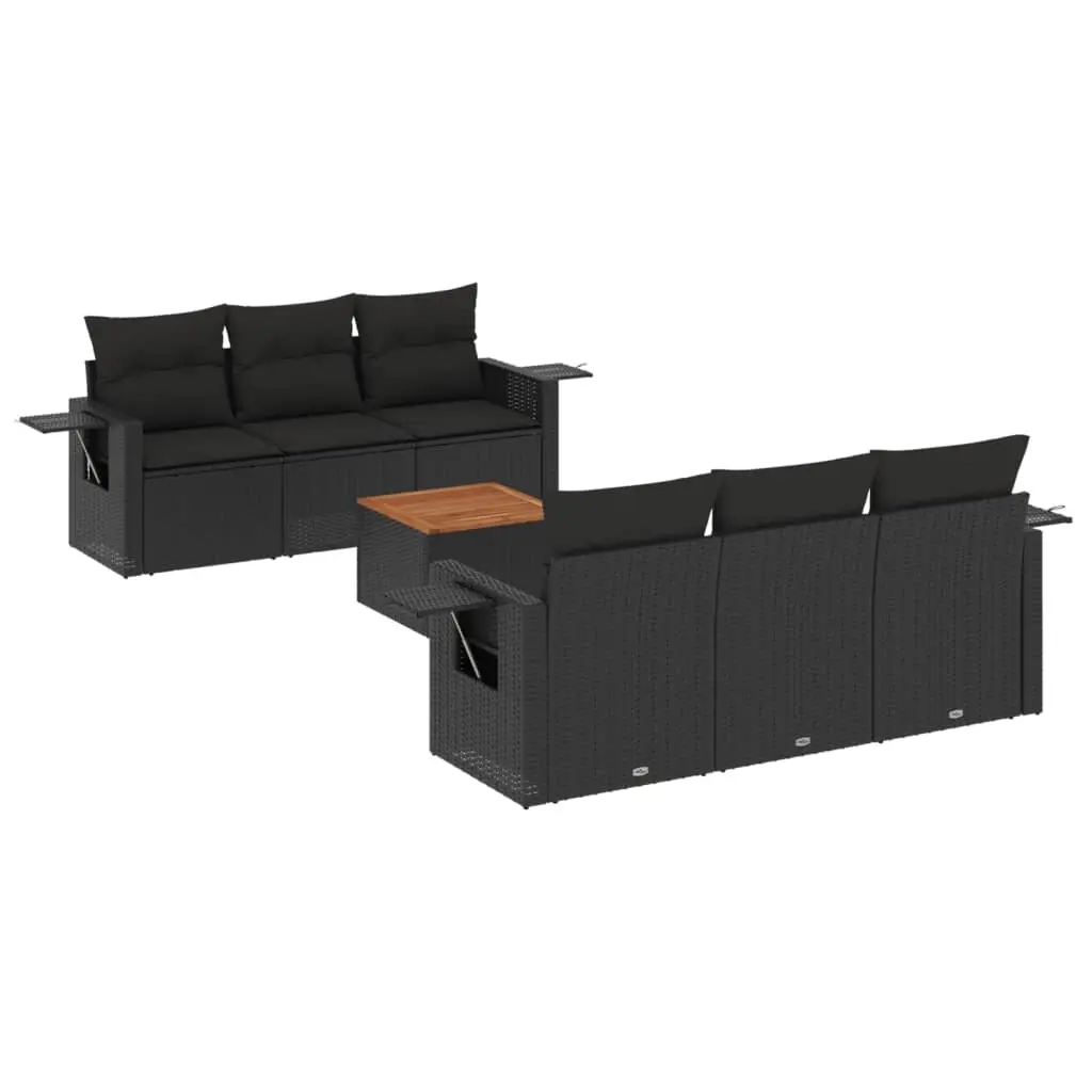 7 Piece Garden Sofa Set with Cushions Black Poly Rattan 3224452 - Furniture