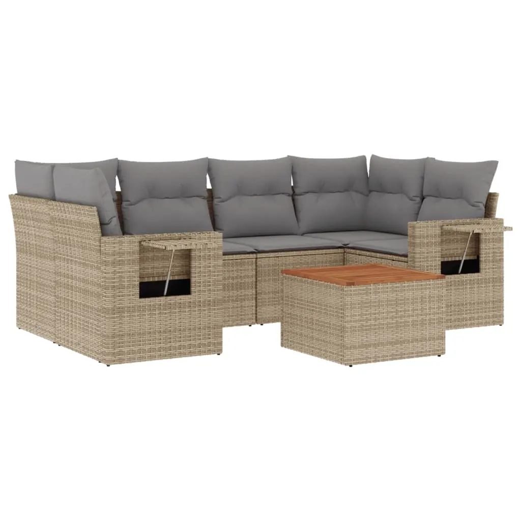 7 Piece Garden Sofa Set with Cushions Beige Poly Rattan 3224463 - Furniture