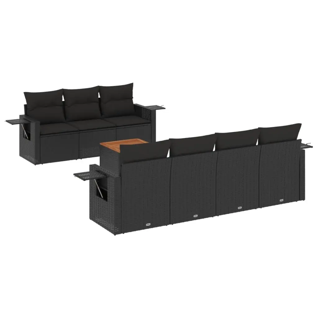8 Piece Garden Sofa Set with Cushions Black Poly Rattan 3224466 - Furniture