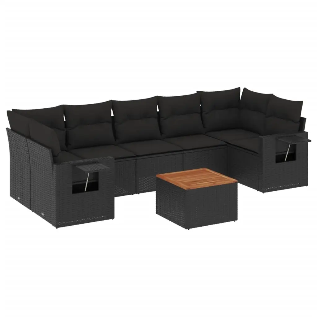 8 Piece Garden Sofa Set with Cushions Black Poly Rattan 3224473 - Furniture