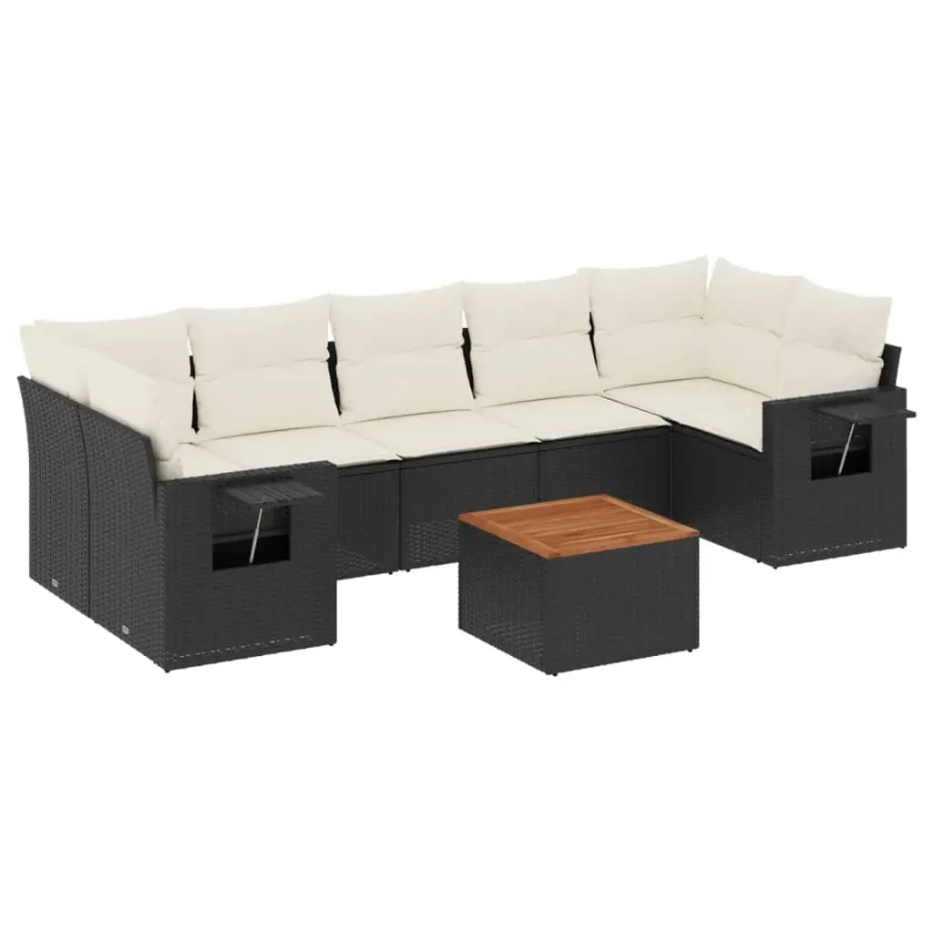 8 Piece Garden Sofa Set with Cushions Black Poly Rattan 3224474 - Furniture