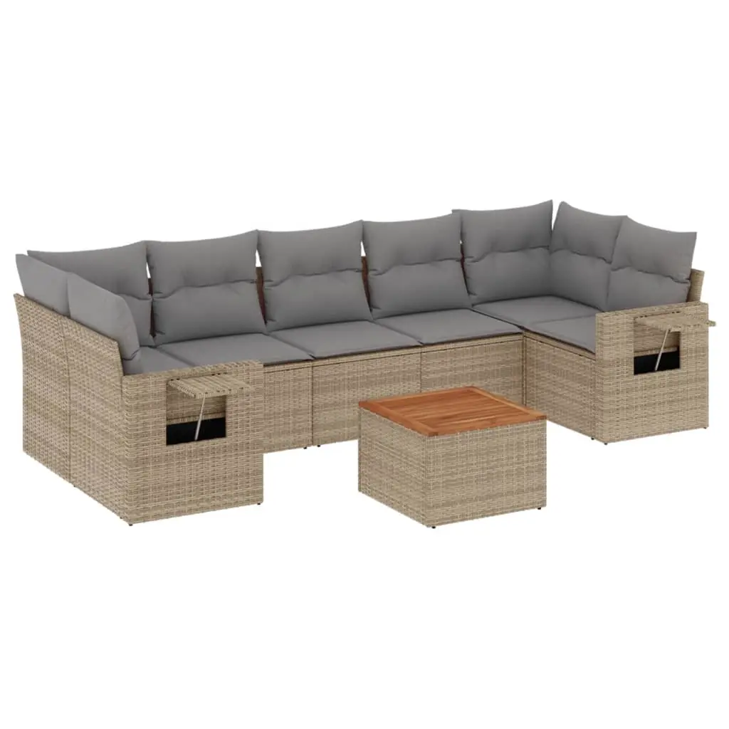 8 Piece Garden Sofa Set with Cushions Beige Poly Rattan 3224477 - Furniture