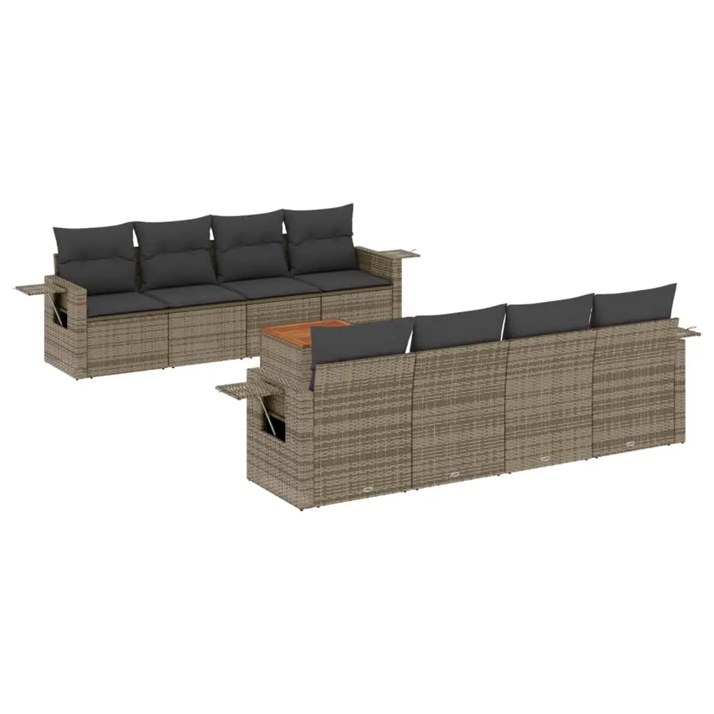 9 Piece Garden Sofa Set with Cushions Grey Poly Rattan 3224485 - Furniture