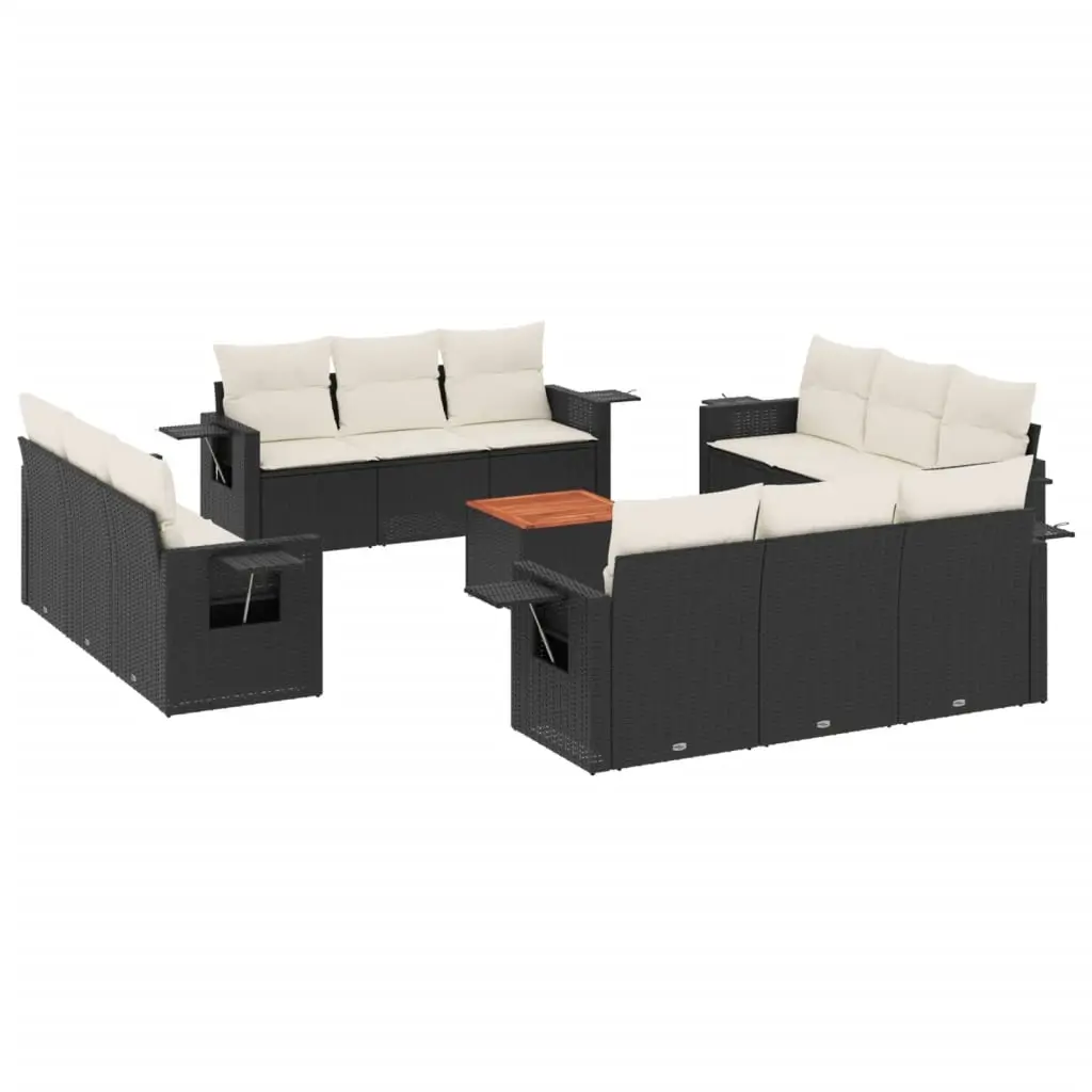 13 Piece Garden Sofa Set with Cushions Black Poly Rattan 3224495 - Furniture