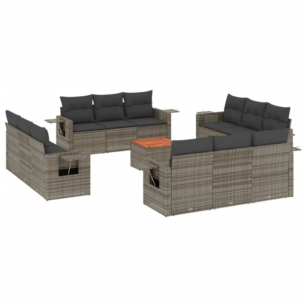 13 Piece Garden Sofa Set with Cushions Grey Poly Rattan 3224499 - Furniture