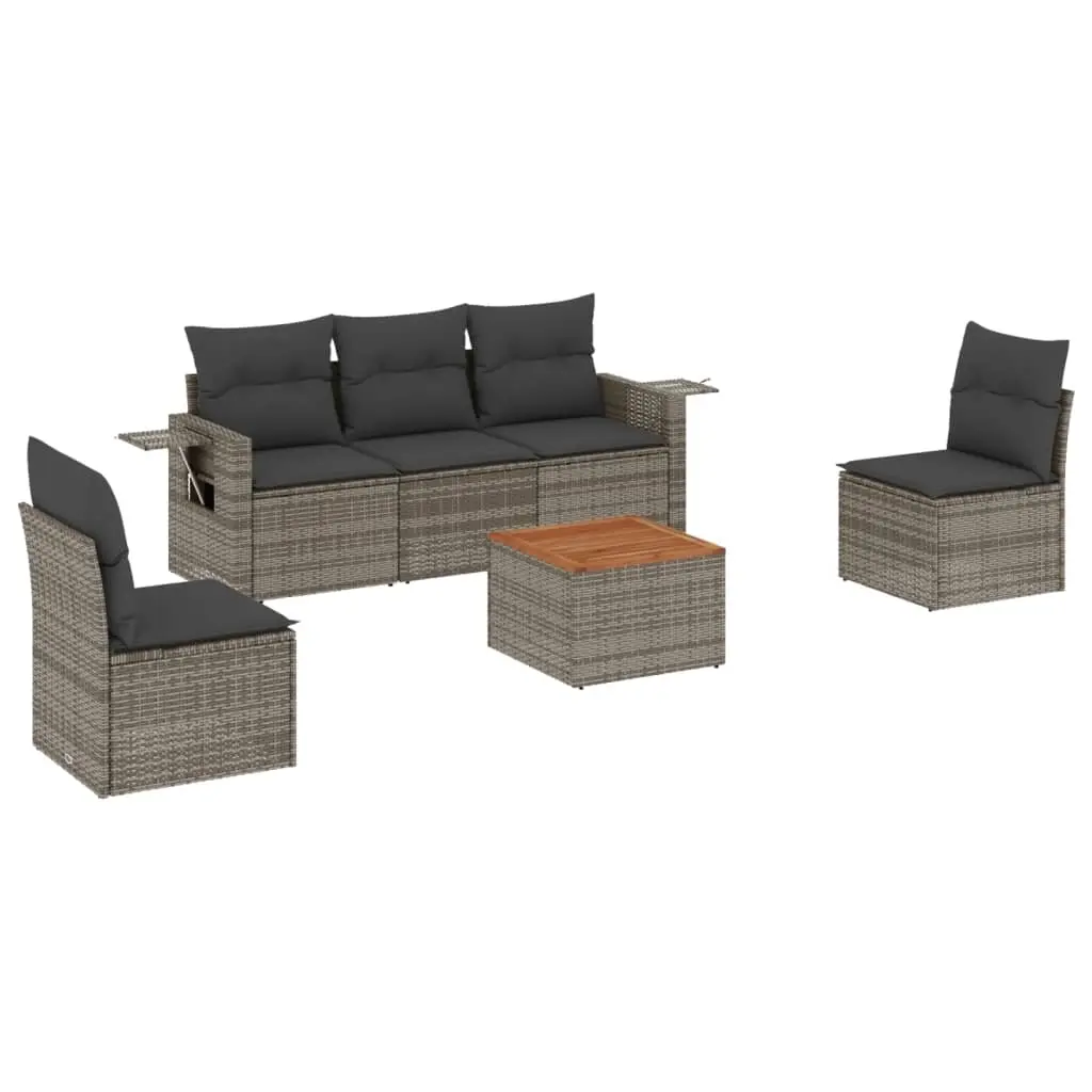 6 Piece Garden Sofa Set with Cushions Grey Poly Rattan 3224506 - Furniture