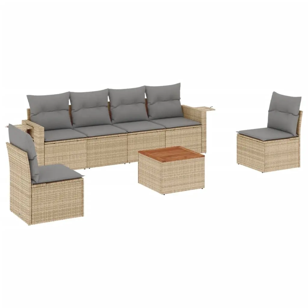 7 Piece Garden Sofa Set with Cushions Beige Poly Rattan 3224512 - Furniture