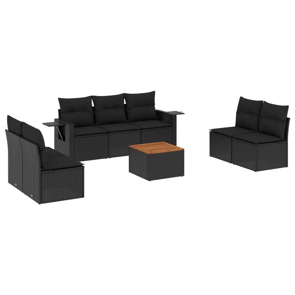 8 Piece Garden Sofa Set with Cushions Black Poly Rattan 3224515 - Furniture