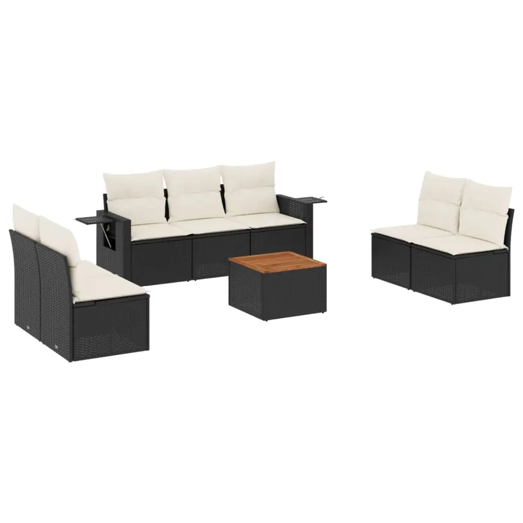 8 Piece Garden Sofa Set with Cushions Black Poly Rattan 3224516 - Furniture
