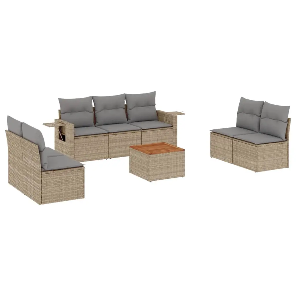 8 Piece Garden Sofa Set with Cushions Beige Poly Rattan 3224519 - Furniture