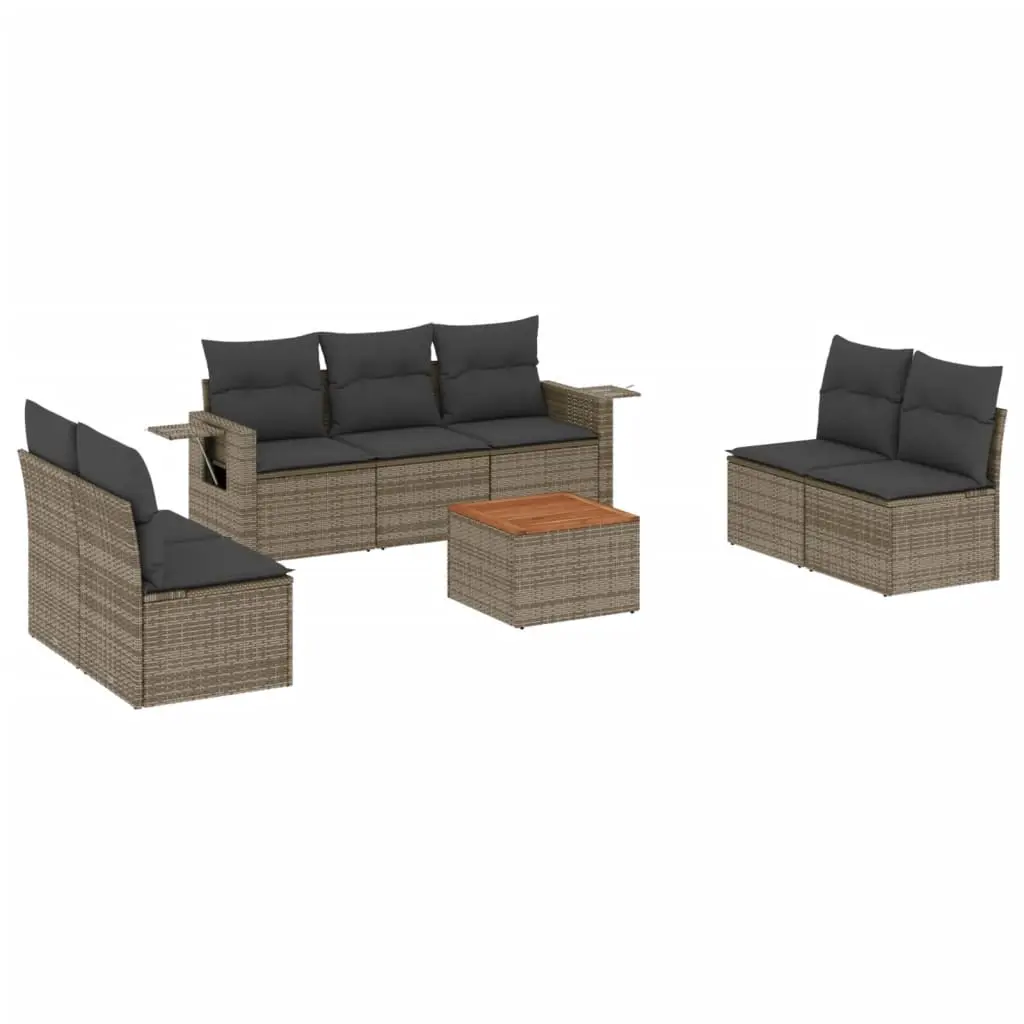 8 Piece Garden Sofa Set with Cushions Grey Poly Rattan 3224520 - Furniture