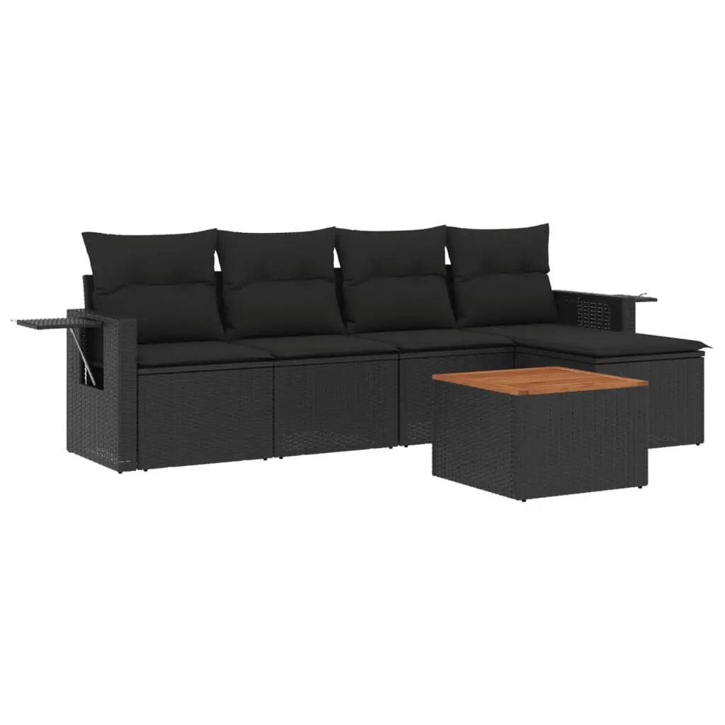 6 Piece Garden Sofa Set with Cushions Black Poly Rattan 3224536 - Furniture
