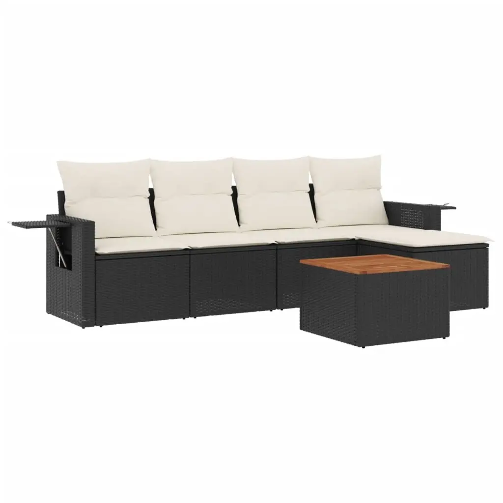 6 Piece Garden Sofa Set with Cushions Black Poly Rattan 3224537 - Furniture