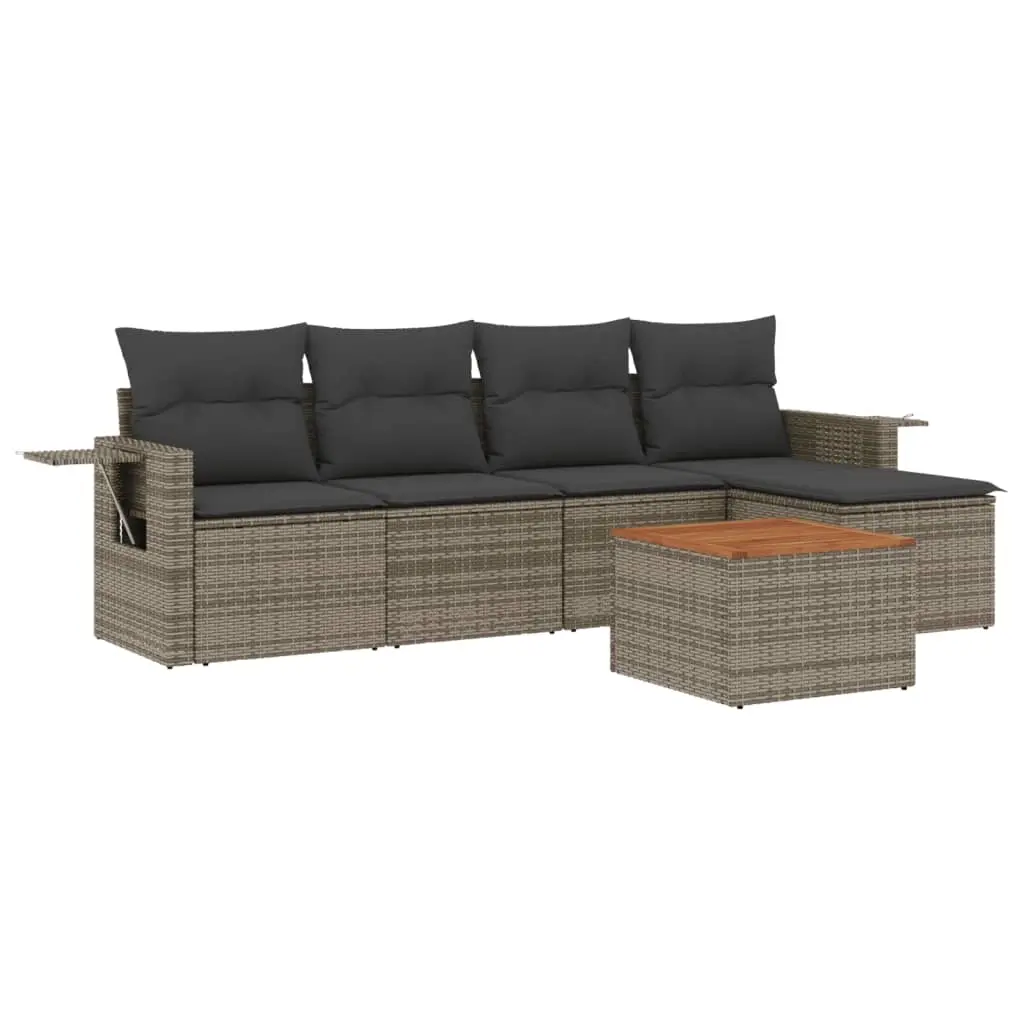6 Piece Garden Sofa Set with Cushions Grey Poly Rattan 3224541 - Furniture