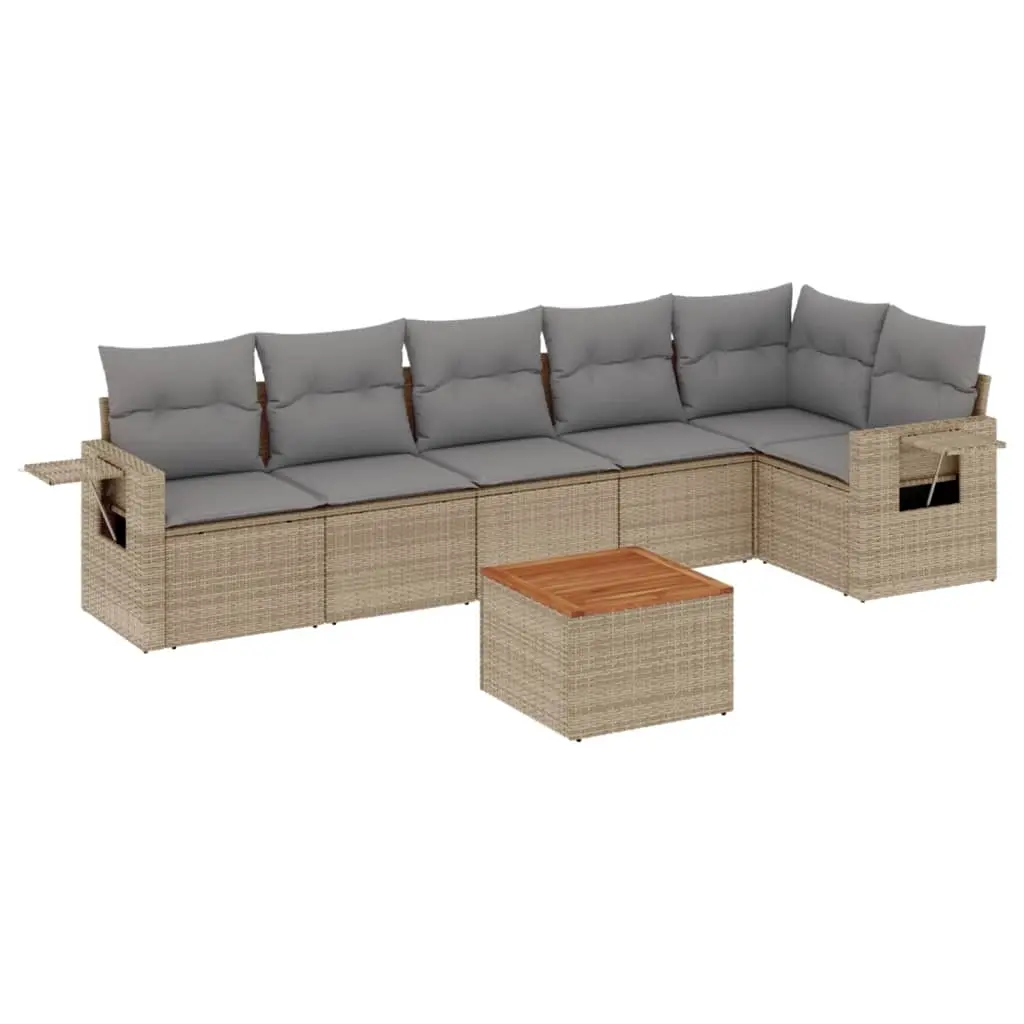 7 Piece Garden Sofa Set with Cushions Beige Poly Rattan 3224575 - Furniture