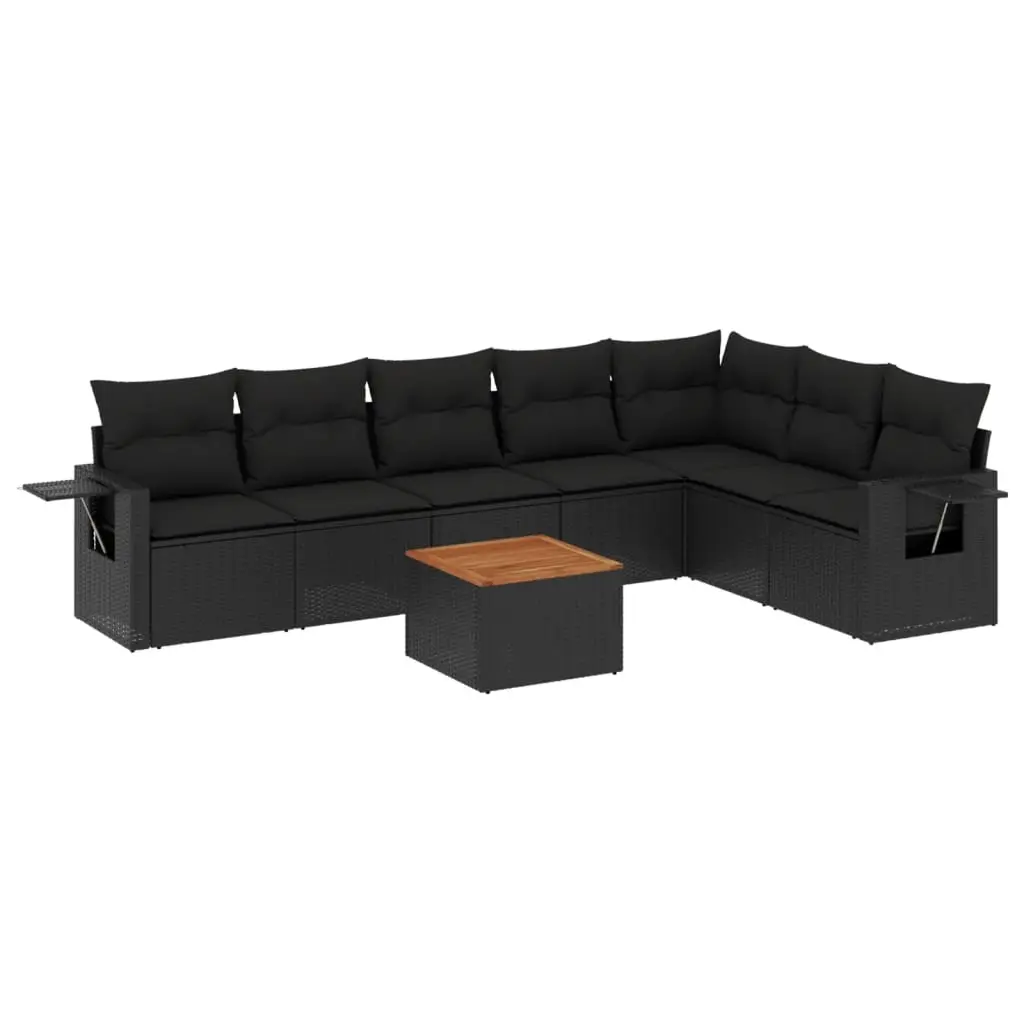 8 Piece Garden Sofa Set with Cushions Black Poly Rattan 3224592 - Furniture