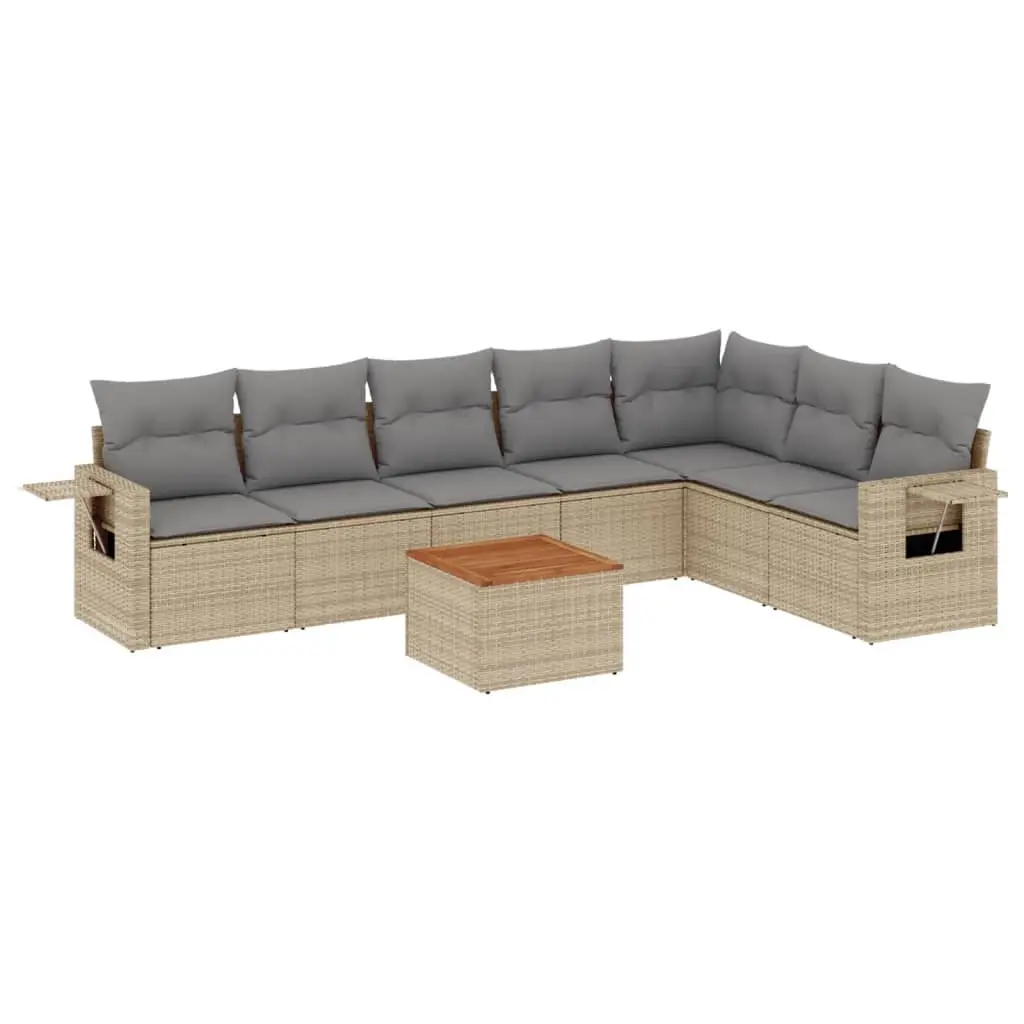 8 Piece Garden Sofa Set with Cushions Beige Poly Rattan 3224596 - Furniture