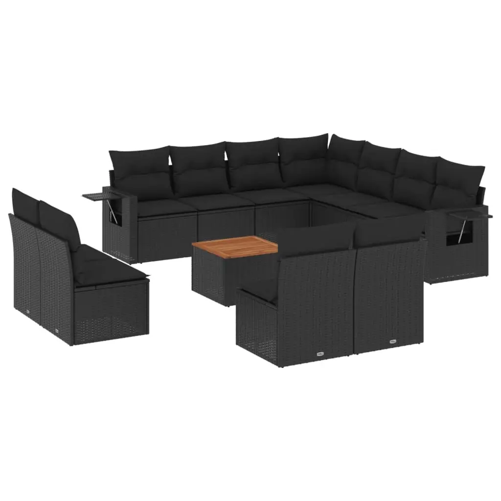 12 Piece Garden Sofa Set with Cushions Black Poly Rattan 3224620 - Furniture