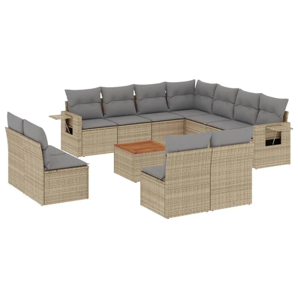 12 Piece Garden Sofa Set with Cushions Beige Poly Rattan 3224624 - Furniture