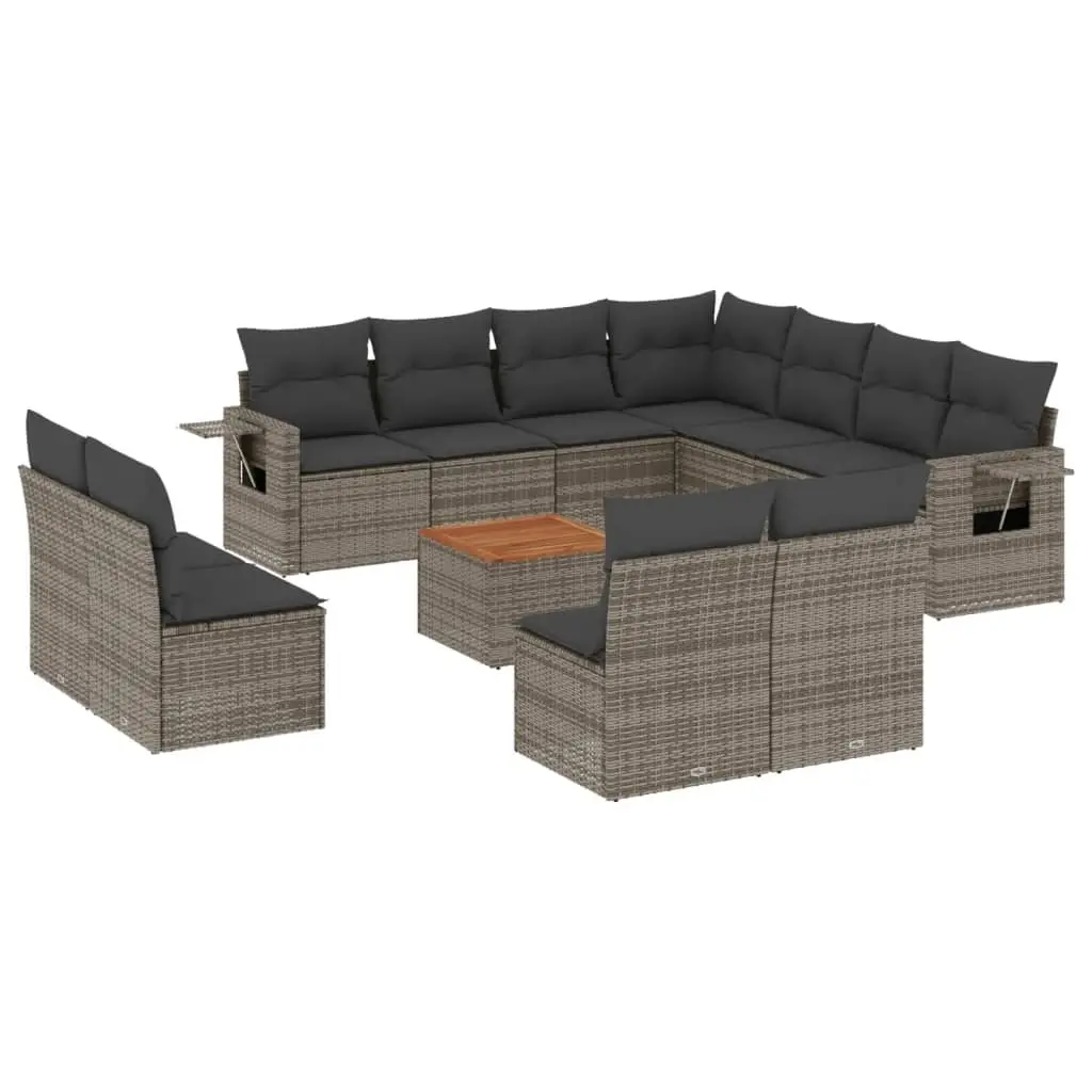 12 Piece Garden Sofa Set with Cushions Grey Poly Rattan 3224625 - Furniture