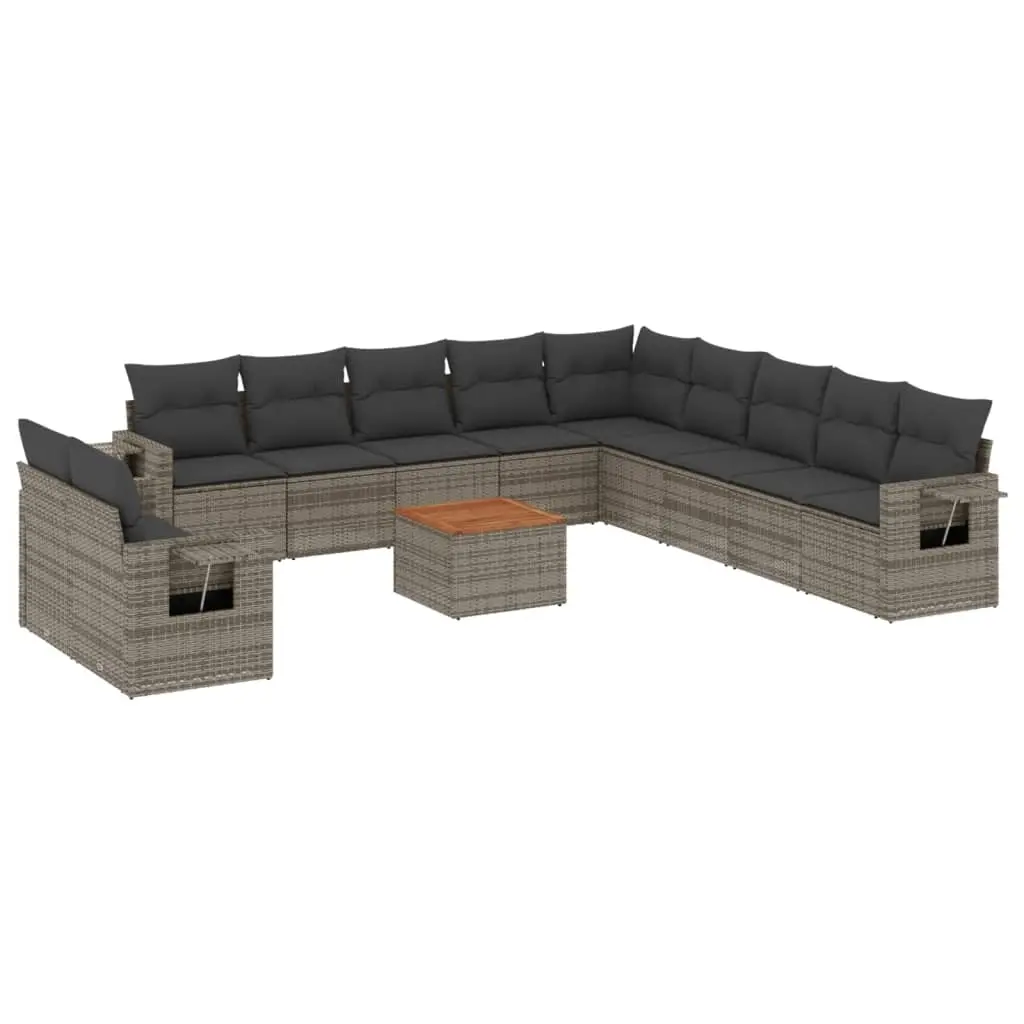 12 Piece Garden Sofa Set with Cushions Grey Poly Rattan 3224646 - Furniture