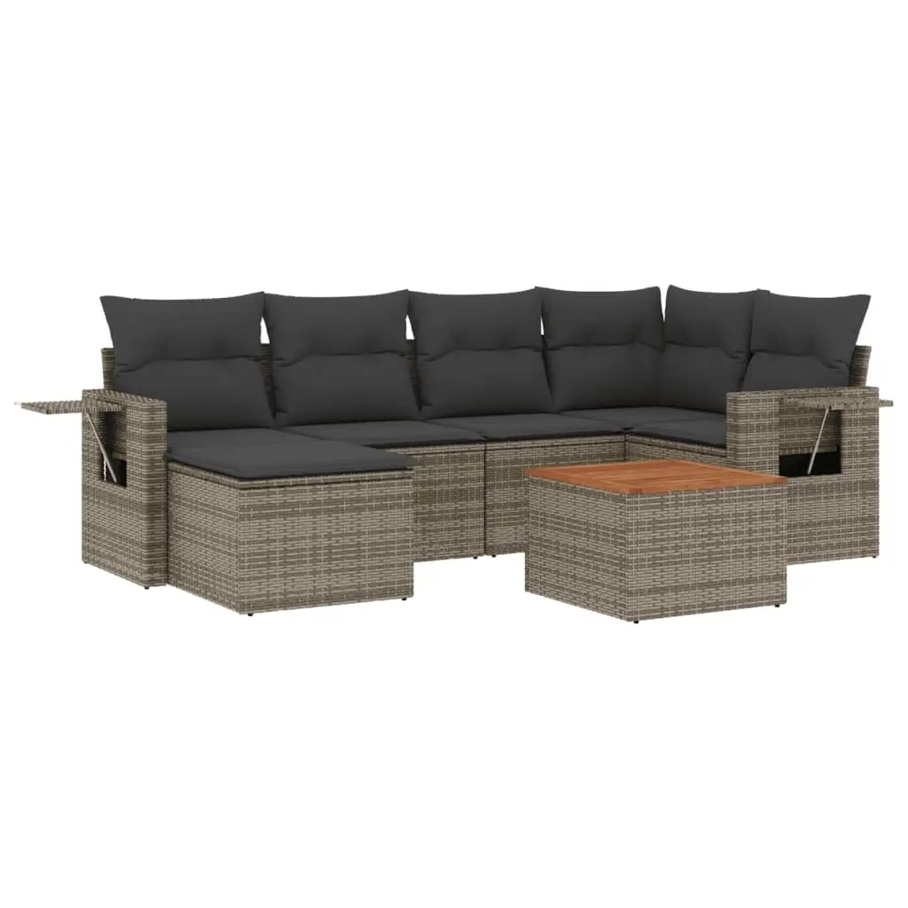 7 Piece Garden Sofa Set with Cushions Grey Poly Rattan 3224667 - Furniture