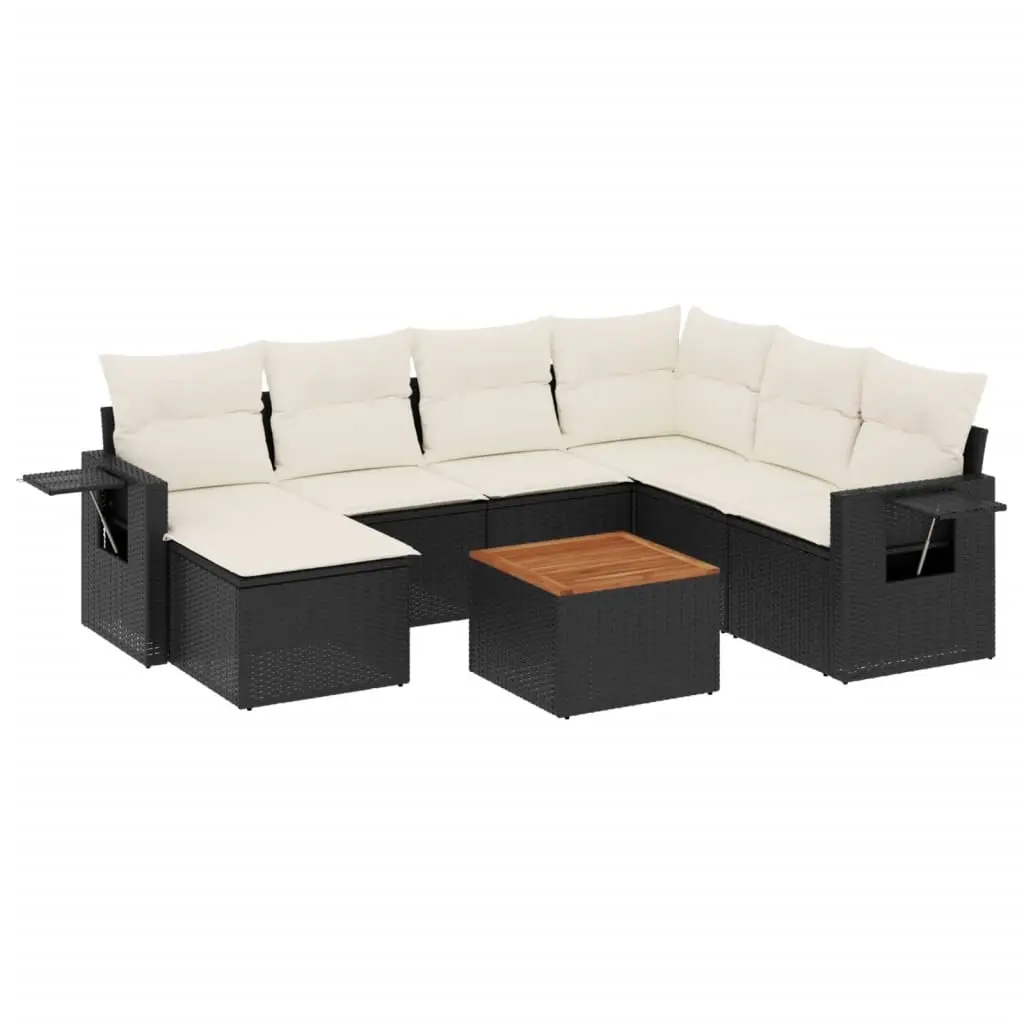 8 Piece Garden Sofa Set with Cushions Black Poly Rattan 3224677 - Furniture