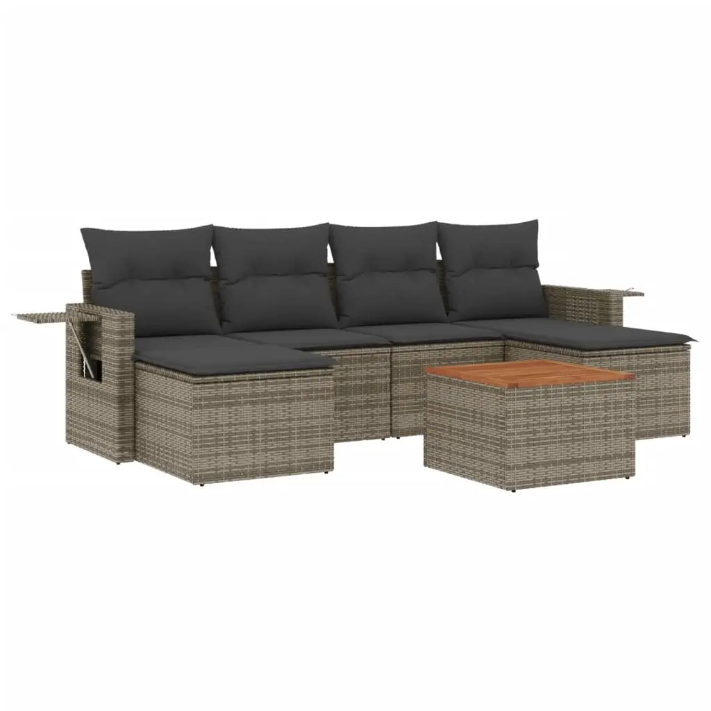 7 Piece Garden Sofa Set with Cushions Grey Poly Rattan 3224688 - Furniture